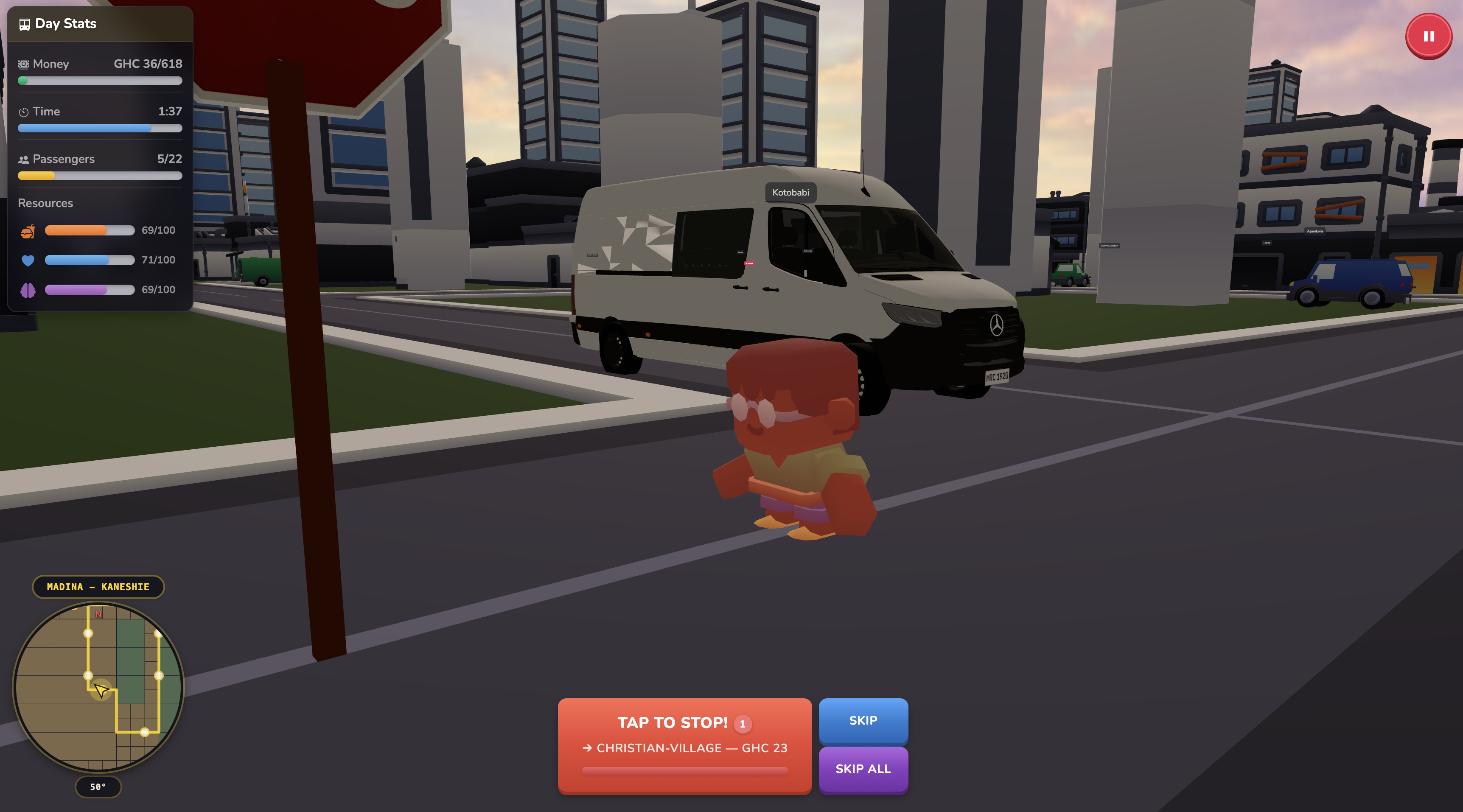 Picking up passengers at a stop